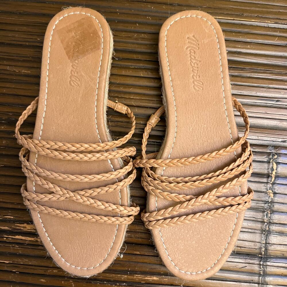 Madewell Women's Kathryn Espadrille Braided Leather Slide Flat Sandals Size 6.5 - Picture 2 of 7